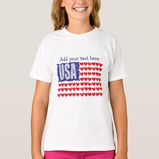 USA Harten Vlag Gepersonaliseerd T-shirt (Voorkant)