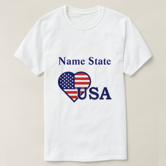 USA Heart Flag Mens Name State T-shirt (Design devant)