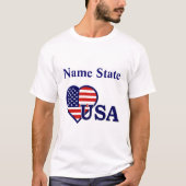 USA Heart Flag Mens Name State T-shirt (Devant)