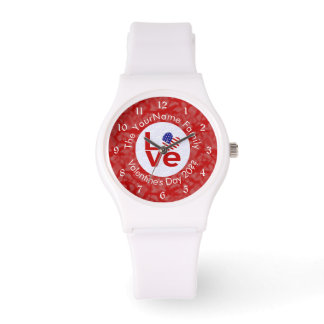 USA Heart Flag Red LOVE Wrist Horloge