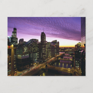 USA, IL, Chicago. Chicago skyline en rivier Briefkaart