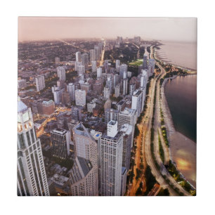 USA, Illinois, Chicago, uitzicht van het meer van Tegeltje