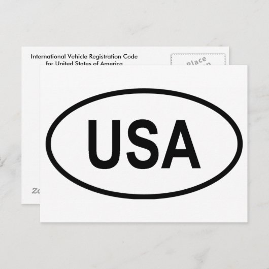USA Int'l Vehicle Registration Code Carte postale (Devant / Derrière)