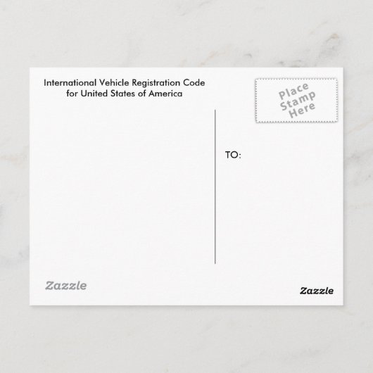 USA Int'l Vehicle Registration Code Carte postale (Dos)