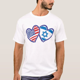 USA Israel Heart Flags T-shirt
