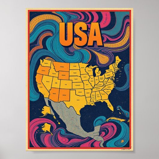 USA Kaart Illustratie Poster (Voorkant)