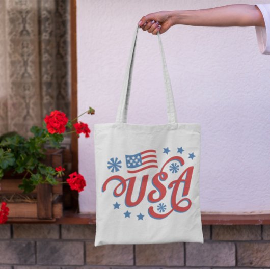 Usa Lettering Canvas tas