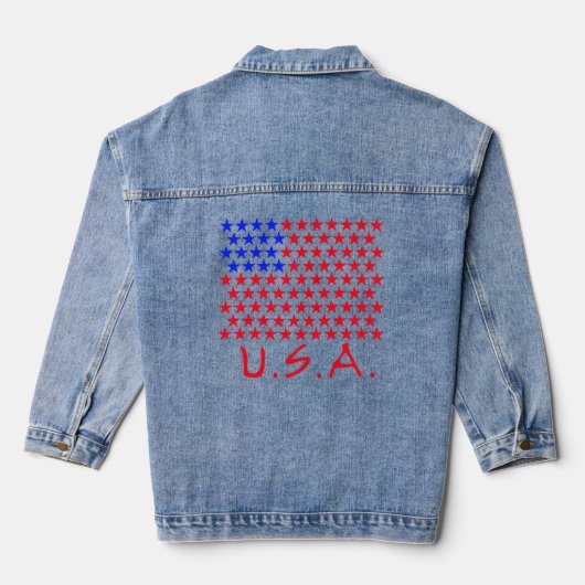 USA met blauwe en rode sterren Patriottisch Denim Jacket (Achterkant)