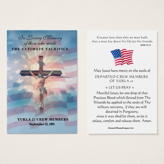 USA Military Yukla 27 Memorial Prayer Cards  (Devant & derrière)
