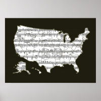 usa - muzieknoten - kaart