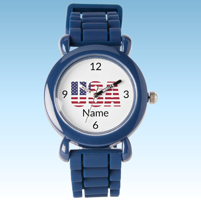 USA, Naam Kinder Blue Silicone Strap Plastic Horloge (Creator heeft geüpload)
