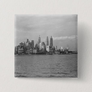 USA New York City Manhattan skyline B&W Vierkante Button 5,1 Cm