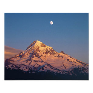 USA, Oregon, Mt Hood. Sunset creëer alpenglow Foto Afdruk