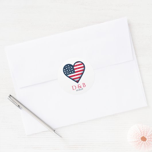 USA Paar Hart Bruiloft Ronde Sticker (Envelop)