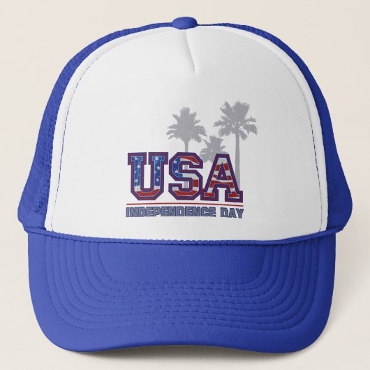 USA Palm Independence Day Trucker hoeden Trucker Pet (Voorkant)