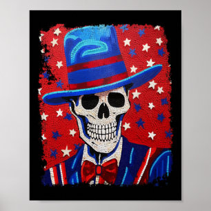 USA Patriotic 4th of July Skeleton Anatomy Scary H Poster