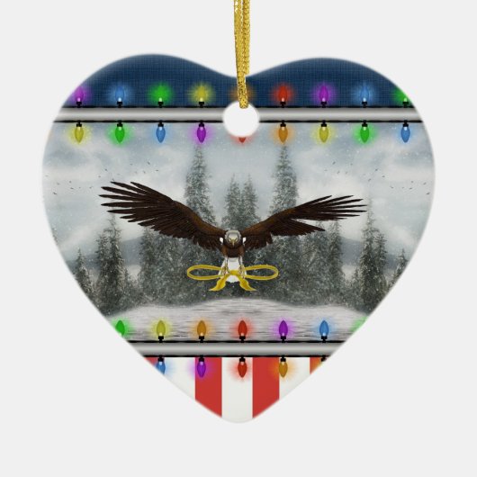 USA Patriotic Eagle Heart Kerstannament Keramisch Ornament (Voorkant)