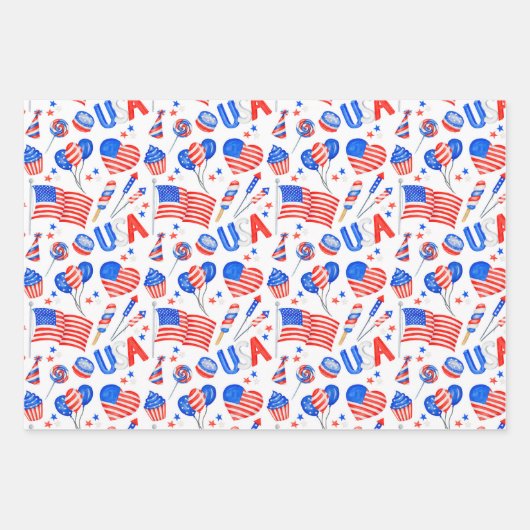 USA Patriotic Flag Wrapper Papier Set de 3 (Devant)