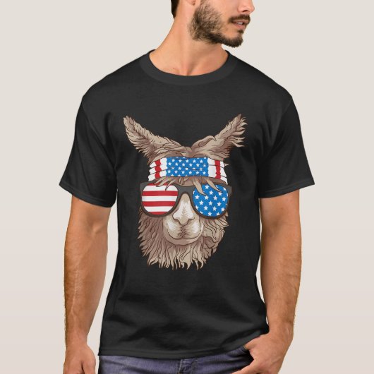 USA Patriotic Llama Cute Animal Lovers Funny Ameri T-shirt (Voorkant)