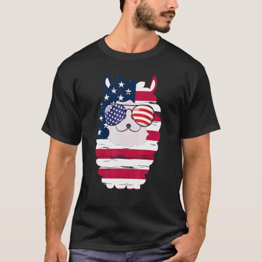 USA Patriotic Llama US Flag Glasses 4th Alp T-shirt (Voorkant)