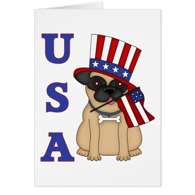 USA Patriotic Pug met vlag (Voorkant)