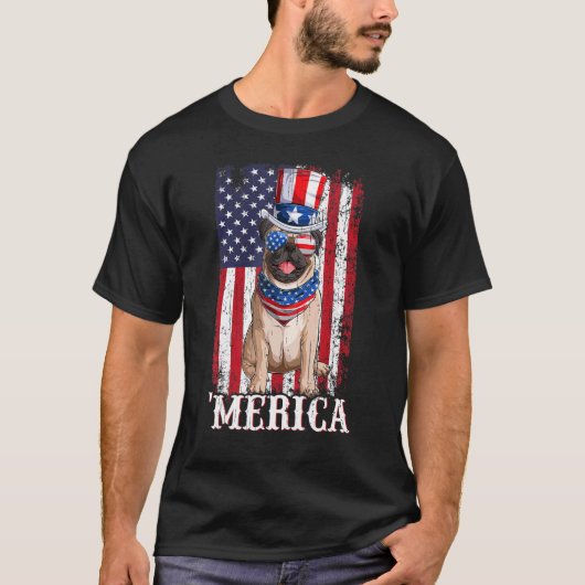 USA Patriottische Amerikaanse vlag Beige Pug Dog 4 T-shirt (Voorkant)