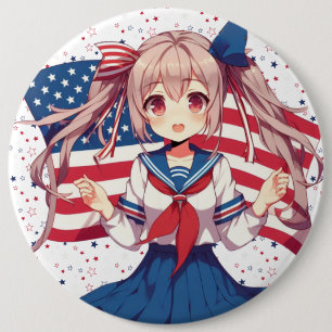 USA patriottische anime meisje Ronde Button 6,0 Cm
