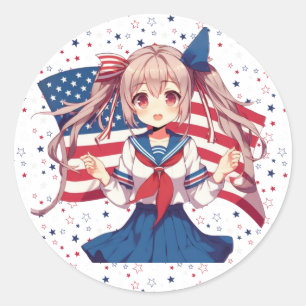 USA patriottische anime meisje Ronde Sticker