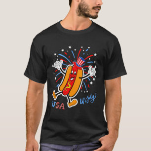 USA Patriottische hotdog met vuurwerk zomer 4e van T-shirt