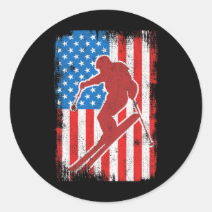 USA Patriottische Skiër Skicoach Wintersport Ronde Sticker