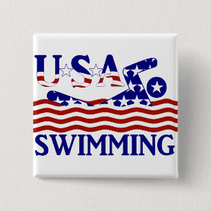 USA Patriottische Zwemsport Vierkante Button 5,1 Cm