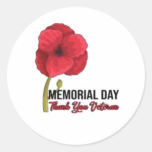 USA Poppy Memorial Day Veterans Day Pride Ronde Sticker