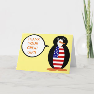 USA pratende mevrouw pinguïn gepersonaliseerd Bedankkaart