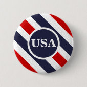 USA Red White Blue Striped Round Button (Voorkant)