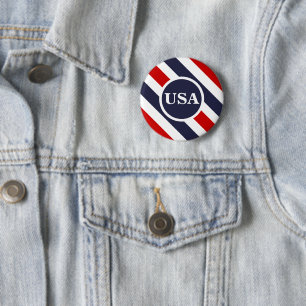 USA Red White Blue Striped Round Button