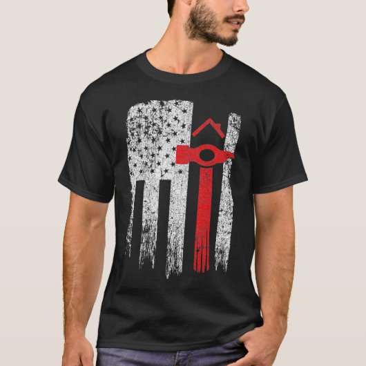  USA Red White Roofer Amerikaans T-shirt (Voorkant)