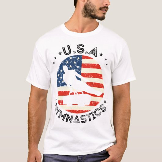 USA Retro Gymnastiek Team Ondersteuning USA Gymnas T-shirt (Voorkant)