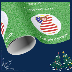 USA Rode Haar Engel Kerst Vlag Gepersonaliseerd Cadeaupapier