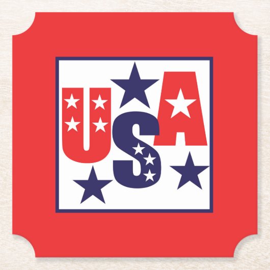 USA Rood, Wit en Blauw met Sterren Kartonnen Onderzetters (Voorkant)
