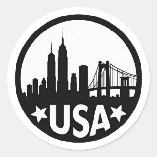 USA Skyline Silhouette Ronde Sticker