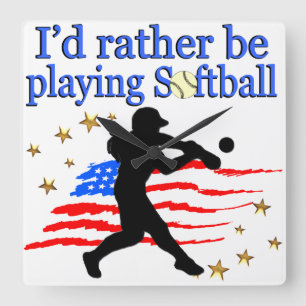 USA SOFTBALL SPELER HOUDT VAN SOFTBALL ONTWERP VIERKANTE KLOK