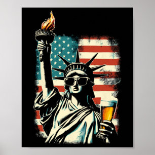 Usa-standbeeld van de vrijheid 4 juli-feest bier g poster