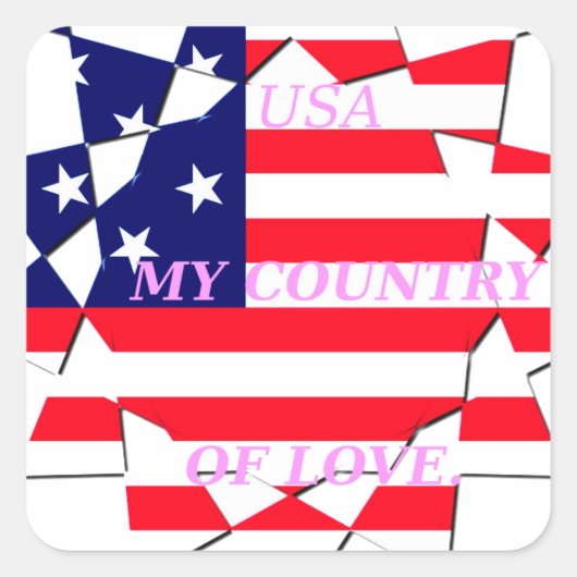 USA Star Spangled Love Mijn land van liefde Vierkante Sticker (Voorkant)