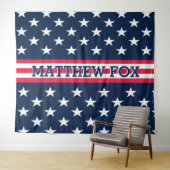 USA Stars Stripes ⭐ Monogram Verbluffend Wandkleed (In Situ (horizontaal))