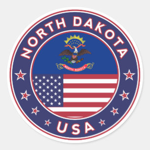 USA_STAS - MET_FLAG_North Dakota_cir_with_fl Ronde Sticker