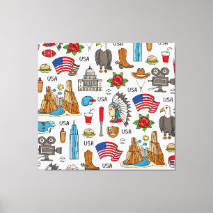USA Symbolen Naadloos Patroon Canvas Afdruk