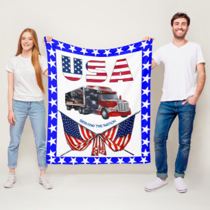 USA Truck - Patriottische Vrachtwagenchauffeur Dek Fleece Deken