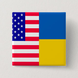 USA Ukraine  Vierkante Button 5,1 Cm
