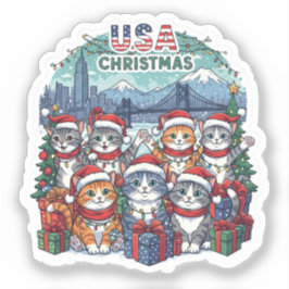 USA-vakantiekatten – Knuffelige Meowende Kerststic Sticker