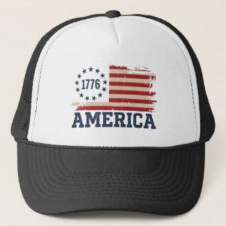 USA Vintage 1776 America Distressed Flag Trucker Pet